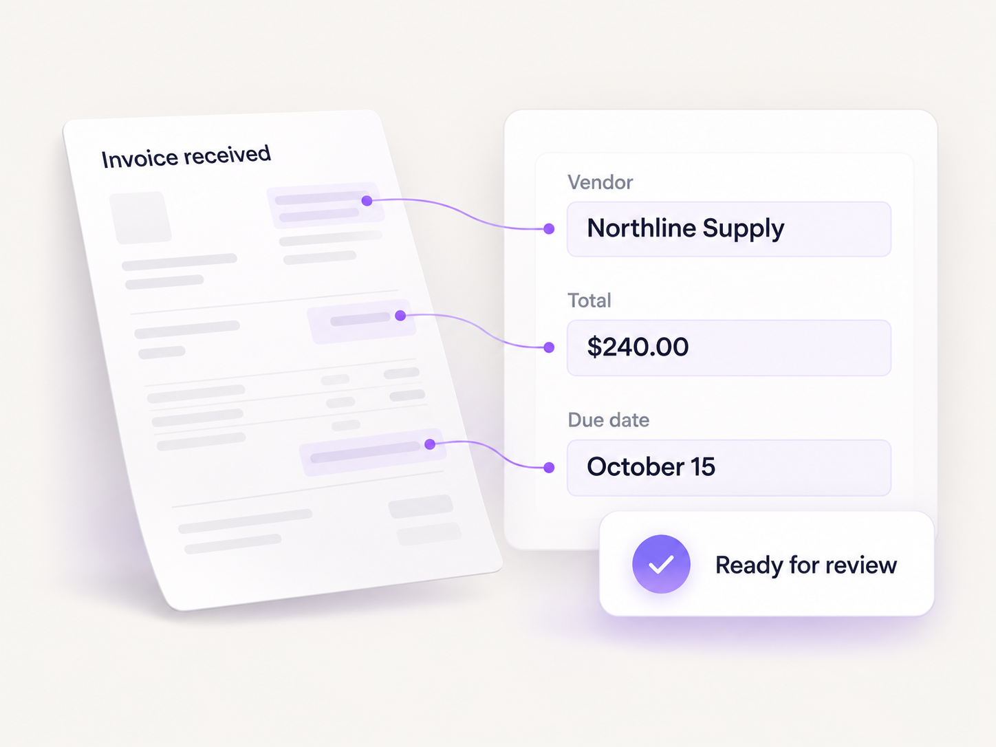 An invoice with supplier, amount, and due date captured for review.